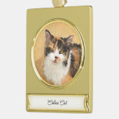Calico Cat-schildering - Kute Original Cat Art Verguld Banner Ornament (Links)