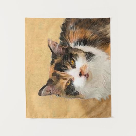 Calico Cat-schildering - Kute Original Cat Art Wandkleed (Voorkant)