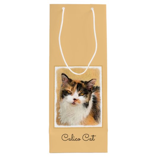 Calico Cat-schildering - Kute Original Cat Art Wijn Cadeautas (Achterkant)