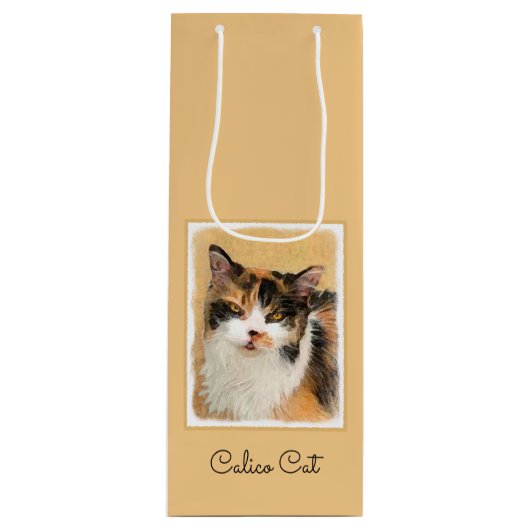 Calico Cat-schildering - Kute Original Cat Art Wijn Cadeautas (Voorkant)