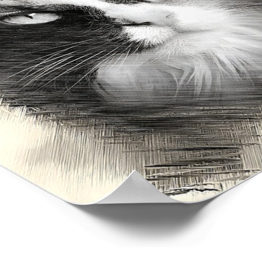 Calico Cat Sketch Art - Feline Portrait Drawing Poster (Hoek)