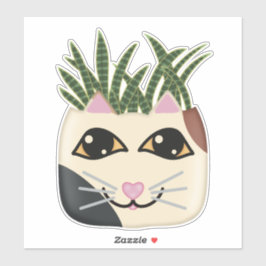 Calico Cat Snake Plant Planter Sticker