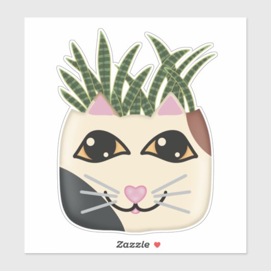 Calico Cat Snake Plant Planter Sticker (Vel)