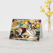 Calico Cat Stained Glass Kaart (Gele Bloem)