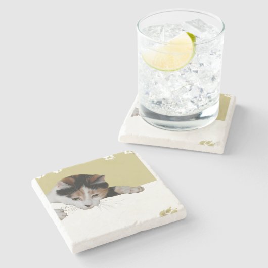 Calico Cat Stenen Onderzetter (Zijkant)