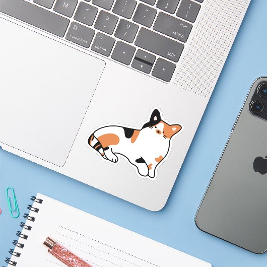 Calico Cat Sticker (Laptop met iPhone)