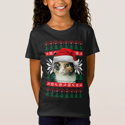 Calico Cat Ugly kerstSweater Style Santa Hat T-shirt (Voorkant)