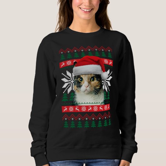Calico Cat Ugly kerstSweater Style Santa Hat Trui (Voorkant)
