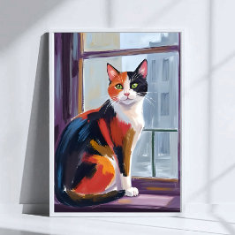 Calico Cat | Watercolor Windowsill Pet Art Poster