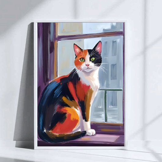 Calico Cat | Watercolor Windowsill Pet Art Poster