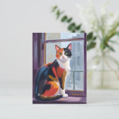 Calico Cat | Watercolor Windowsill Pet Briefkaart (Staand voorkant)