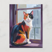 Calico Cat | Watercolor Windowsill Pet Briefkaart (Voorkant)