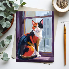 Calico Cat | Watercolor Windowsill Pet Briefkaart
