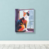 Calico Cat | Watercolor Windowsill Pet Canvas Afdruk (Insitu (Houten vloer))