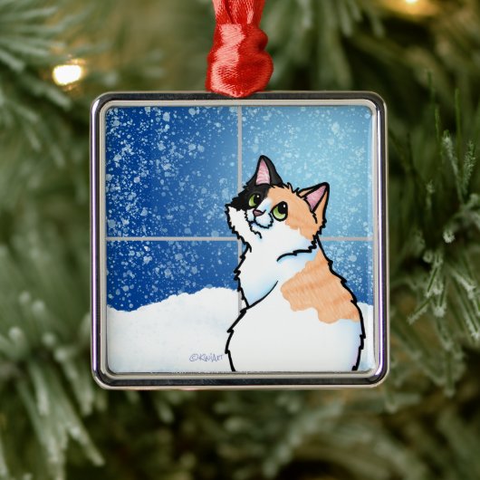 Calico Cat Window Metal Ornament (Boom)