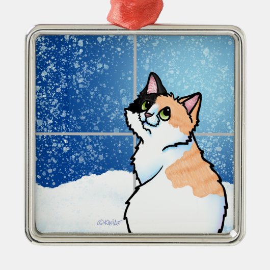 Calico Cat Window Metal Ornament (Voorkant)