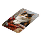 Calico Cat Winter Scene Schilderen Flexibel Magneet (Linkerzijde)