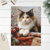 Calico Cat Winter Scene Schilderij Briefkaart