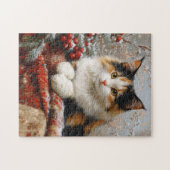 Calico Cat Winter Scene Schilderij Legpuzzel (Horizontaal)