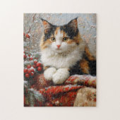 Calico Cat Winter Scene Schilderij Legpuzzel (Verticaal)