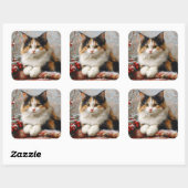 Calico Cat Winter Scene Schilderij Vierkante Sticker (Vel)