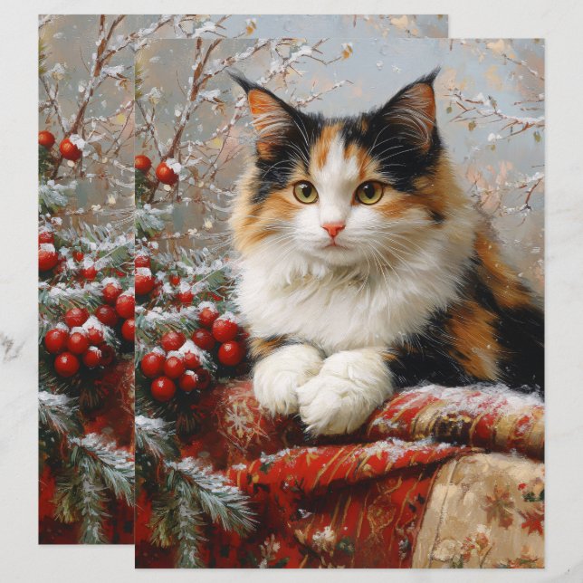 Calico Cat Winter Scrapbook Papier (Voorkant / Achterkant)