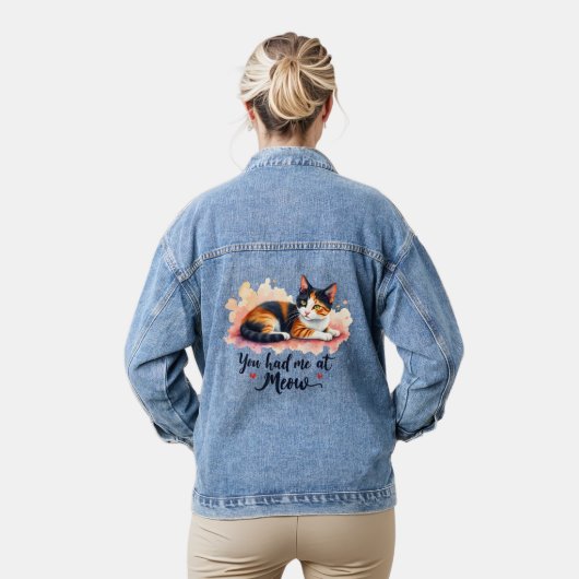 Calico Cat You Had Me bij Meow Waterverf Denim Jacket (Model)