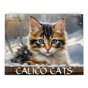 Calico Cats Waterverf Art 12-Maand 2026 Kalender