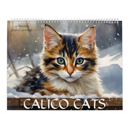 Calico Cats Waterverf Art 12-Maand 2026 Kalender (Hoes)