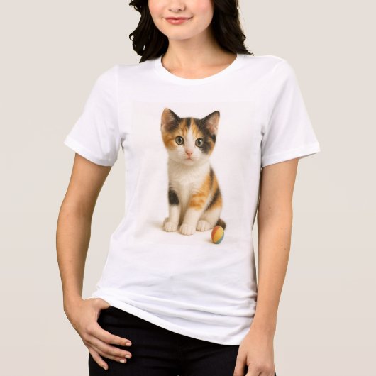 Calico Curiosity - Kitten met kleur Pop Ball Tri-Blend Shirt (Voorkant)