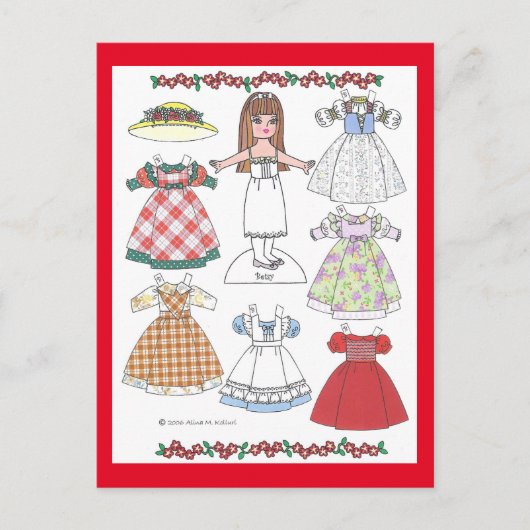 Calico Girl Betsy Old Fashioned Paper Doll Briefkaart (Voorkant)