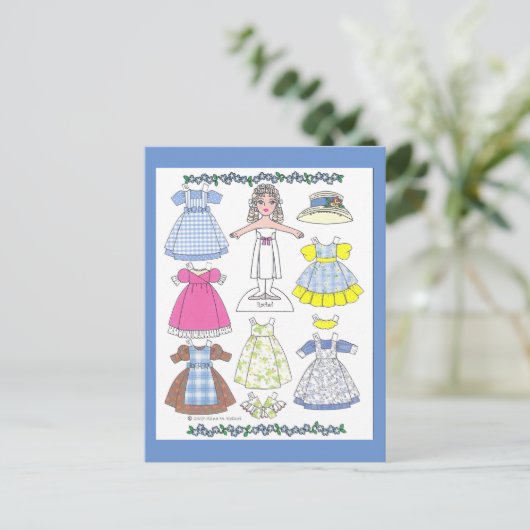 Calico Girl Rachel Old-Fashioned Paper Doll Briefkaart (Staand voorkant)