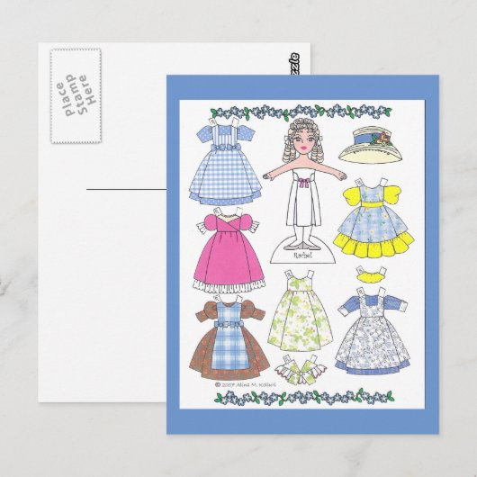Calico Girl Rachel Old-Fashioned Paper Doll Briefkaart (Voorkant / Achterkant)