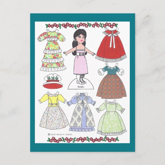 Calico Girl Susan Old-Fashioned Paper Doll Briefkaart (Voorkant)