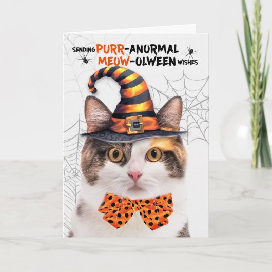 Calico Halloween Kat PURRanormale MEOWolween Feestdagen Kaart (Voorkant)
