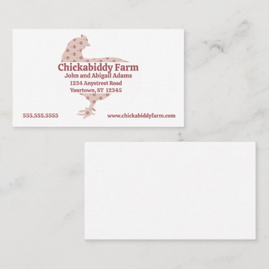Calico Hen Egg Boerderij Farmer Ranch Country Visitekaartje (Voorkant / Achterkant)
