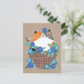 Calico kat & bloemen briefkaart (Staand voorkant)
