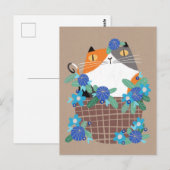 Calico kat & bloemen briefkaart (Voorkant / Achterkant)