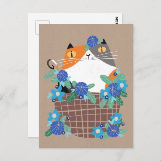 Calico kat & bloemen briefkaart (Voorkant / Achterkant)