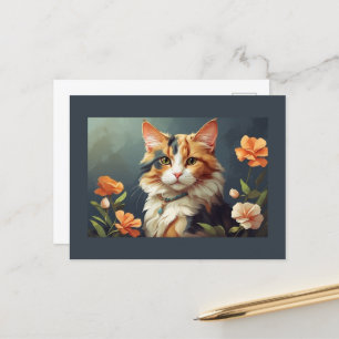 Calico kat en bloemen briefkaart