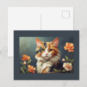 Calico kat en bloemen briefkaart (Voorkant / Achterkant)