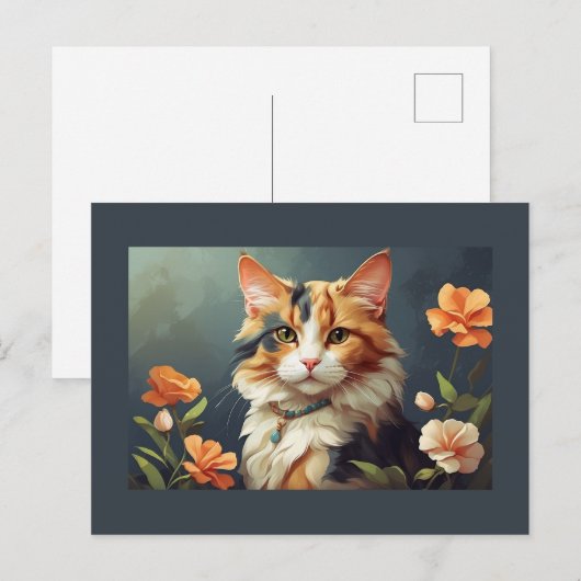 Calico kat en bloemen briefkaart (Voorkant / Achterkant)