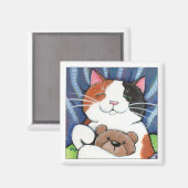 Calico Kat en Teddy Beer | Cat Art Magnet (Voorkant / Achterkant)