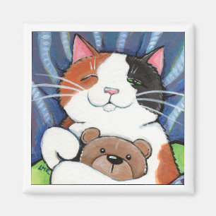 Calico Kat en Teddy Beer Cat Art Magnet