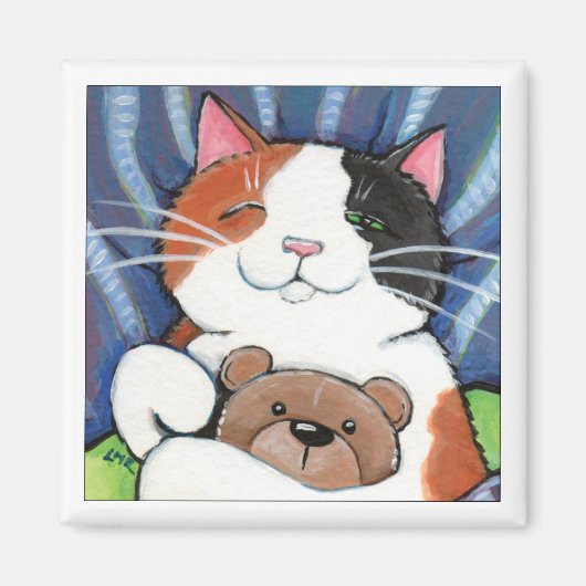 Calico Kat en Teddy Beer | Cat Art Magnet (Voorkant)