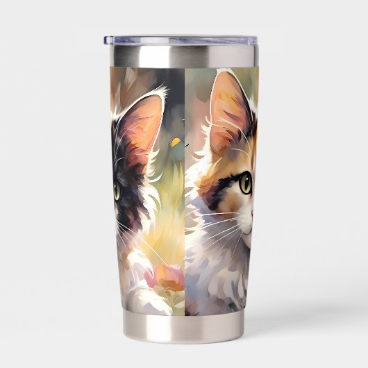 Calico Kat en Vlinders in de voorjaarstuin Geïsoleerde Drinkbeker (Rechts)