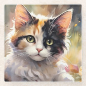 Calico Kat en Vlinders in de voorjaarstuin Glazen Onderzetter (Voorkant)