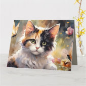 Calico Kat en Vlinders in de voorjaarstuin Kaart (Gele Bloem)