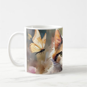 Calico Kat en Vlinders in de voorjaarstuin Koffiemok