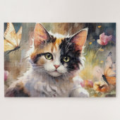 Calico Kat en Vlinders in de voorjaarstuin Legpuzzel (Horizontaal)